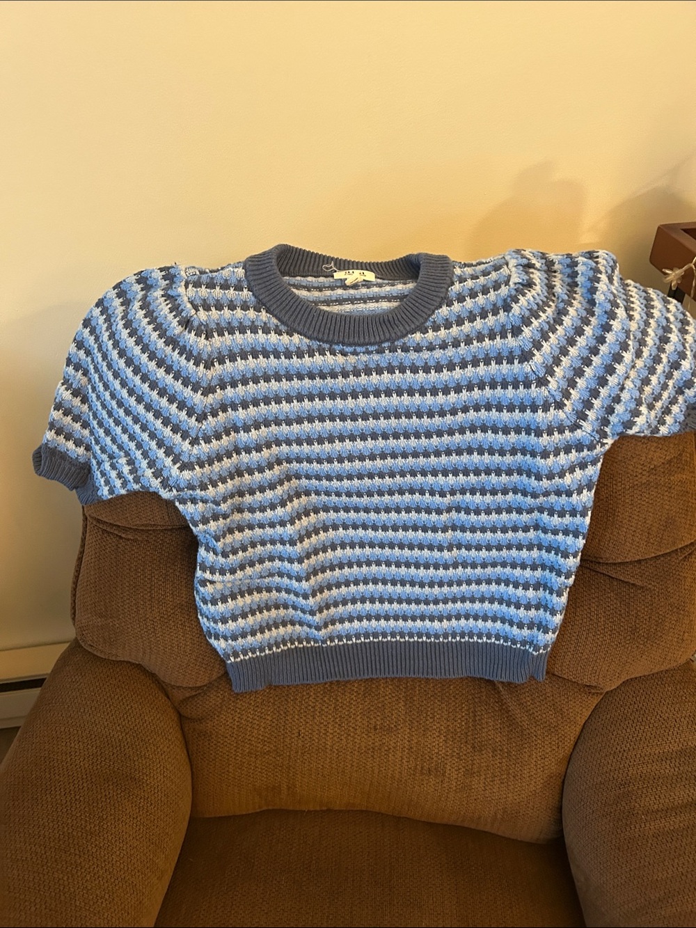 a.n.a Blue and White Short-Sleeve Knit Sweater